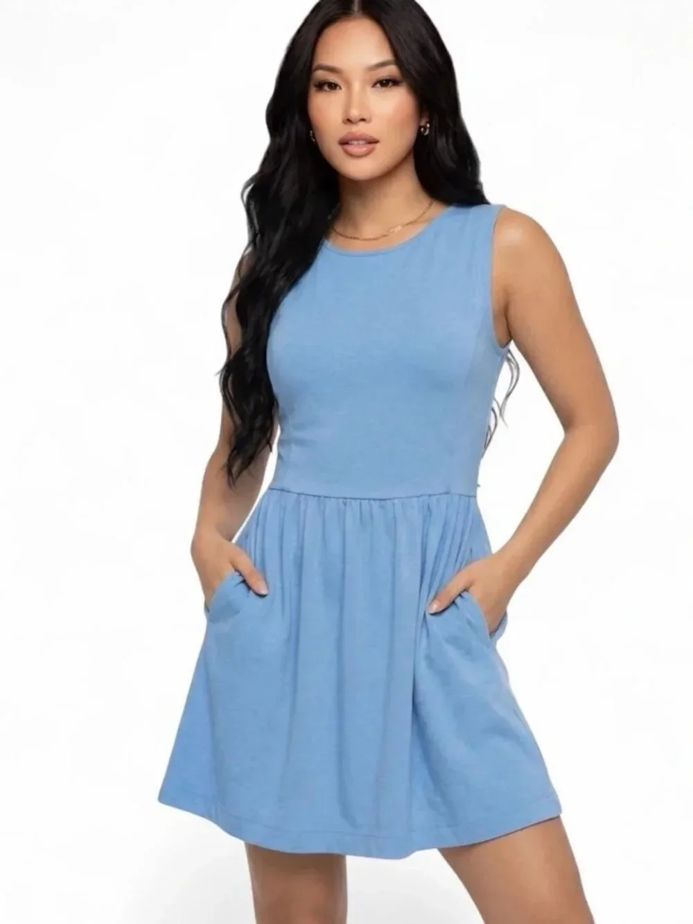 J. Crew Size M Daybreak Cornflower Blue Mini Dress Pockets Sleeveless